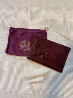 Vintage La Bagagerie Burgundy Leather Envelope Clutch